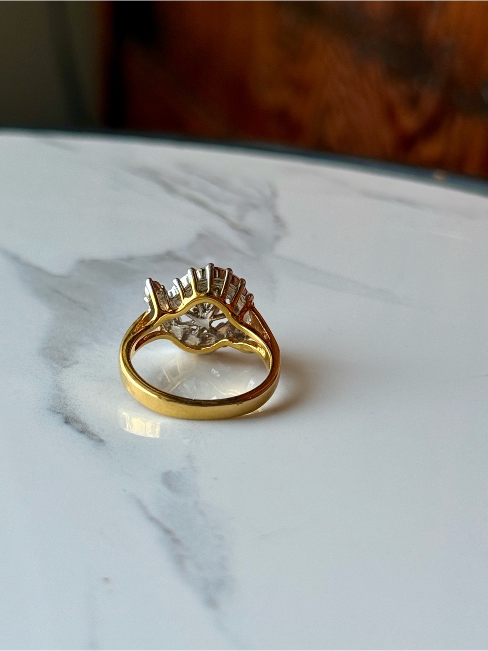Vintage Gold Tone Swirl Halo CZ Cocktail Ring - Size 6 - Picture 6 of 9